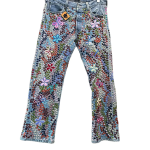 DiZNEW Etiqueta personalizada Fabricante de gama alta Trastes en Jeans Punk de moda para hombres Jeans Tallas grandes a través de láser de retazos - Product Image 4