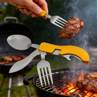 Ensemble de couverts de camping 4 en 1, couverts pliants multifonctions en acier inoxydable, fourchette, cuillère, couteau pour barbecue, randonnée, voyage