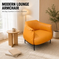 Fauteuil de salon moderne avec dossier plissé en cuir PU texture litchi, chaise de lecture confortable, pieds en métal noir