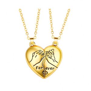 Romantic Valentine's Day <b>Gift</b> Fashion Couple Necklace Fingerprint <b>Stitching</b> Magnet Necklace Hand in Hand Pattern Lover Necklace - Product Image 4