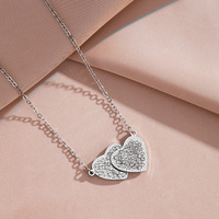 Collier pendentif double cœur vierge personnalisable par gravure laser, en acier inoxydable miroir plaqué or 18K PVD, étanche, en stock