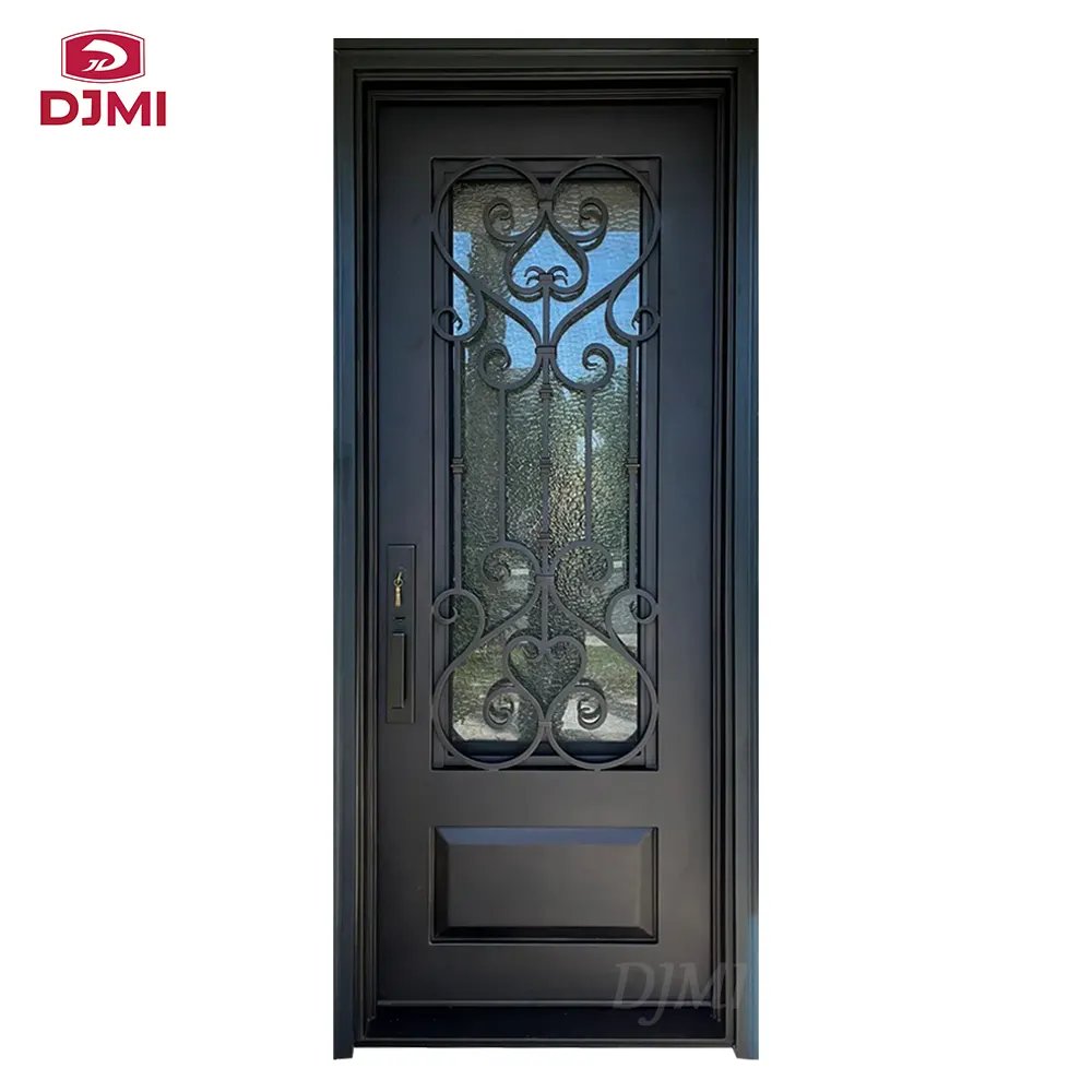 Desain Klasik eksterior rumah besi tempa hitam pintu serat kaca pintu tempa internal pintu Prancis untuk rumah