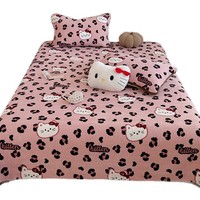 Parure de lit trois pièces en flanelle matelassée rose motif léopard de dessin animé pour fille, drap-housse épaissi 1,5 m pour automne/hiver