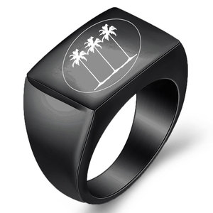 Stainless Steel <b>Ring</b> 13mm Men's Geometric Plant Design Laser Engraved Three Trees Gift Jewelry Black Gold Steel Color - Product Image 5