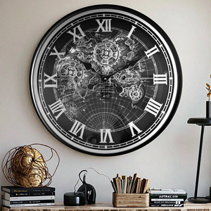 31.5-inch vàng cơ khí di chuyển bánh Đồng hồ treo tường kim hiển thị Đương Đại bản đồ thiết kế phong cách cổ nhà phòng khách trang trí - Product Image 3