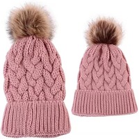 Chapeaux tricotés chauds d'hiver personnalisés 100% Bonnet en laine acrylique avec pompon en fourrure