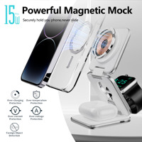 Support de charge sans fil pliable 3-en-1 en alliage de zinc 15W portable avec lampe et logo personnalisé pour téléphone portable à charge rapide magnétique