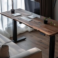 Bureau debout électrique réglable en hauteur en bois massif QunShan |   Bureau d'ordinateur multifonctionnel personnalisable en bois naturel irrégulier