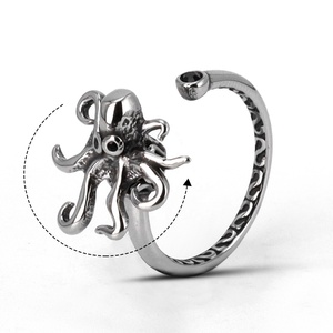 Waterproof 316LStainless Steel <b>Fidget</b> <b>Rings</b> Octopus Shape Retro Texture Open Adjustable Marine Style Jewelry for Men Women Daily - Product Image 1