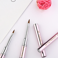 Nouveau style – Pinceaux à ongles 3D en métal doré rose, 100 % Kolinsky, à double extrémité, pour nail art 3D – Taille # 2 # 4
