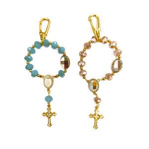 Porte-clés en cristal bleu champagne, alliage de zinc, pendentif croix perlé fait main, breloque portable pour téléphone portable, cadeau pour couple - Product Image 4