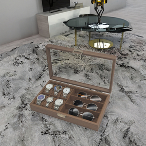 Boîte de rangement et de présentation pour montres antiques en bois de noyer foncé avec intérieur en daim, boîte de rangement multifonctionnelle - Product Image 2