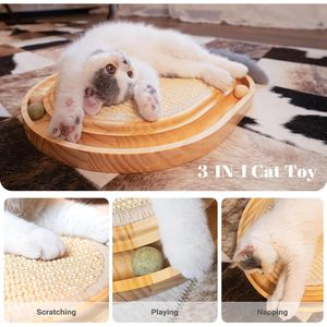 Rascador de sisal de juguete interactivo grande Premium para gatos con pista de bolas, almohadilla para rascar de madera para interiores para mascotas, embalaje de cartón - Product Image 2