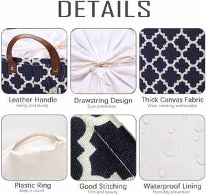 Sea Team Moroccan Lattice Pattern <b>Laundry</b> <b>Hamper</b> Canvas Fabric <b>Laundry</b> Basket Collapsible Storage Bin with PU Leather Handles - Product Image 5