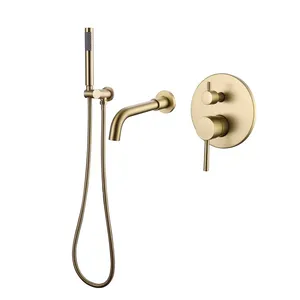Contemporary Design Bathroom Brass Bathtub In Wall Gold Finished Bathroom Rainfall Shower Mixer