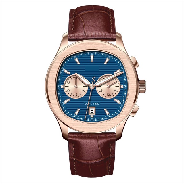 Dual Time Zone Quartz Movement Men's Fashion Watch