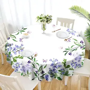 Custom Polyester Round Tablecloth Table Cover Fábrica Atacado Floral Wrinkle Free Flower Colorido Impermeável Mancha Handmade