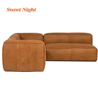 Set di divani angolari in pelle per il riempimento di piume fatte a mano di lusso in stile italiano colore marrone
