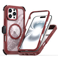 Housse magnétique antichoc pour téléphone portable 3 en 1 Defend Case pour iPhones 15 pro max/14 pro Glitter Phone Case with Back Clip