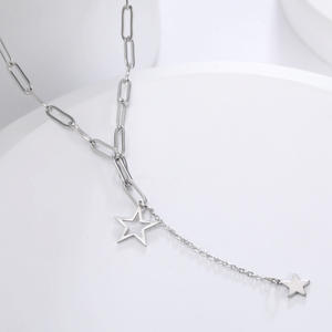 Klasik tasarım kore yıldız uzun Y şekli kolye paslanmaz çelik 2 yıldız Paperclip zincir kadın kolye - Product Image 5