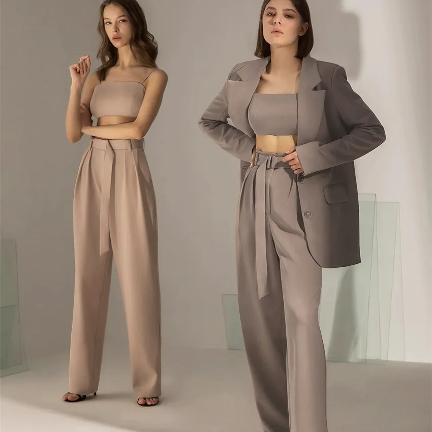 Womens Twill Fabric Straight Leg Pants Vintage Suit Trousers Without Blazer Customized Women Straight Cut Pants