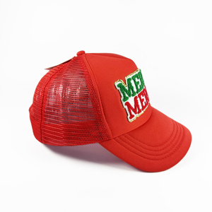 Vui Vẻ Giáng Sinh Lưới Cap Bọt Brim Visor <span class=keywords><strong>Flock</strong></span> Foil In Lễ Hội Hat 5 Bảng Điều Chỉnh Màu Đỏ Rắn Màu Cap - Product Image 4
