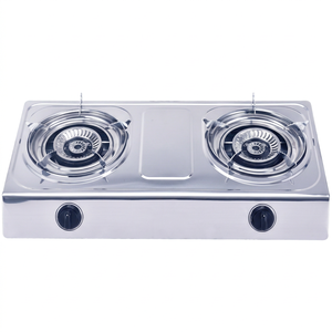 Estufa de Gas de Doble Quemador ZGBES, Superficie de Acero Inoxidable, Control por Perillas, Encendido Automático Portátil, Fácil de Limpiar, No Requiere Enchufe, Ideal para Hoteles - Product Image 1