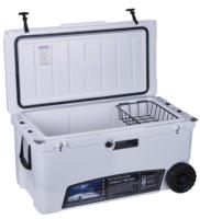 Glacière portable isotherme 100L étanche avec roulettes, maintien de la glace pendant 5 jours, motif camouflage, logo personnalisé, pour le stockage alimentaire, le camping et l'extérieur