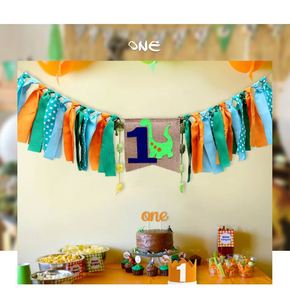 Dinosaur Theme 1St Birthday Decorations <b>Kit</b> Set <b>Cake</b> Topper Cute Felt Bow Tie One Burlap High Chair Banner - Product Image 2