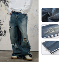 Jeans déchirés à rayures latérales avec logo personnalisé YUCE, jeans larges pour hommes, jeans vintage délavés, pantalon en denim streetwear