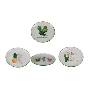 Wholesale custom logo printed cactus round decal ceramic charger plate dinner plate