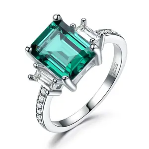 Luxury fine Jewelry Square Nano Emerald 925 Sterling Silver Ladies Ring