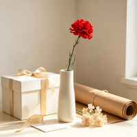 Fleur artificielle en velours, œillet rouge, tige longue de 61 cm, fleur unique, pour la fête des mères, cadeau, décoration intérieure, vase, anniversaire