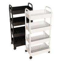 Chariot à roulettes en plastique, étagère de rangement portable à 4 niveaux pour salle de bain, salon, sol, chariot domestique mobile polyvalent