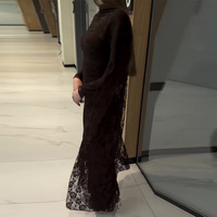 Robe Abaya Sirène Traditionnelle Élégante et Respirante en Dentelle pour Femmes Musulmanes R-717, Style Dubaï, Manches Longues, Longueur Cheville, Tendance