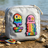 Parches de Silicona Suave con Dibujos Animados Populares, Parches de PVC Personalizados Decorativos con Gancho y Bucle de Goma 3D Coloridos con Diseño de Arcoíris, Lindos, con Tarjeta, Venta al por Mayor