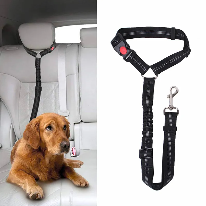 YOELLEN wholesale hot selling pet accessories black travel nylon clip car seat belt buffer elastic reflective safety dog leash