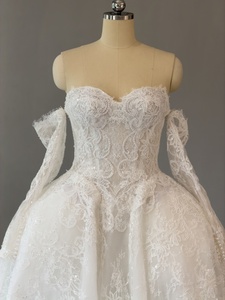 MQW02378 Princess Style Long Sleeve <strong>Basque</strong> Waist Beaded Lace Wedding <strong>Dress</strong> for Bride - Product Image 2