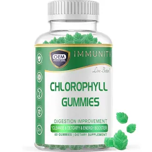 OEM Chlorophyll Gummies Chlorophyllin ekstrak permen karet dengan Vitamin D Kalsium Besi untuk penguat energi dan detoksifikasi