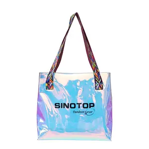 Stampa SINOTOP femminile olografica trasparente PVC borse da spiaggia da donna Bolso ologramma Laser trasparente Tote Shopping Bag con Logo