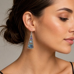 Orecchini Triangolari Colorati per Donne, Stile Geometrico Vintage, Accessori per Orecchie da Indossare Quotidianamente - Product Image 2