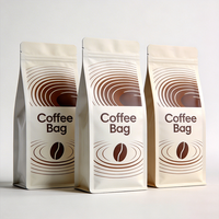Sacs à café personnalisés imprimés recyclables noir mat avec valve, fermeture éclair latérale en aluminium, fond plat, réutilisables pour grains de café