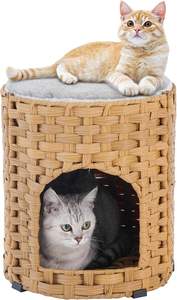 Camas para Gatos, Casa para Gatitos de Interior, <span class=keywords><strong>Cueva</strong></span> para Gatos de Ratán Tejida a Mano, Cubo para Mascotas, Casas Grandes para Gatos, Cama Individual, Alfombra Plegable, Escondite - Product Image 6