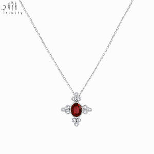 Nuevo Collar con Colgante de Oro Blanco Sólido de 18K, Estilo Clasicismo Europeo, con Rubí Ovalado Rojo Intenso y Diamantes Naturales para Mujer - Product Image 1