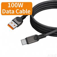 Kabel Data Pengisian Cepat 100W dengan USB-A ke Type-C, Bahan Anyaman, Panjang 1m untuk Ponsel