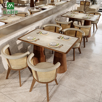Ensemble de Restaurant Commercial Personnalisé en Gros : Chaises Modernes en Rotin et Bois Massif, Table à Dîner en Pierre Frittée pour Restaurants, Cafés et Hôtels