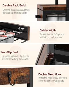 Organisateur de dosettes à café <span class=keywords><strong>en</strong></span> métal pour cuisine avec porte-tasses et tiroir, style rétro <span class=keywords><strong>en</strong></span> bois pour comptoir, support pour cafetière 15,5*14*12,2 POUCES - Product Image 5