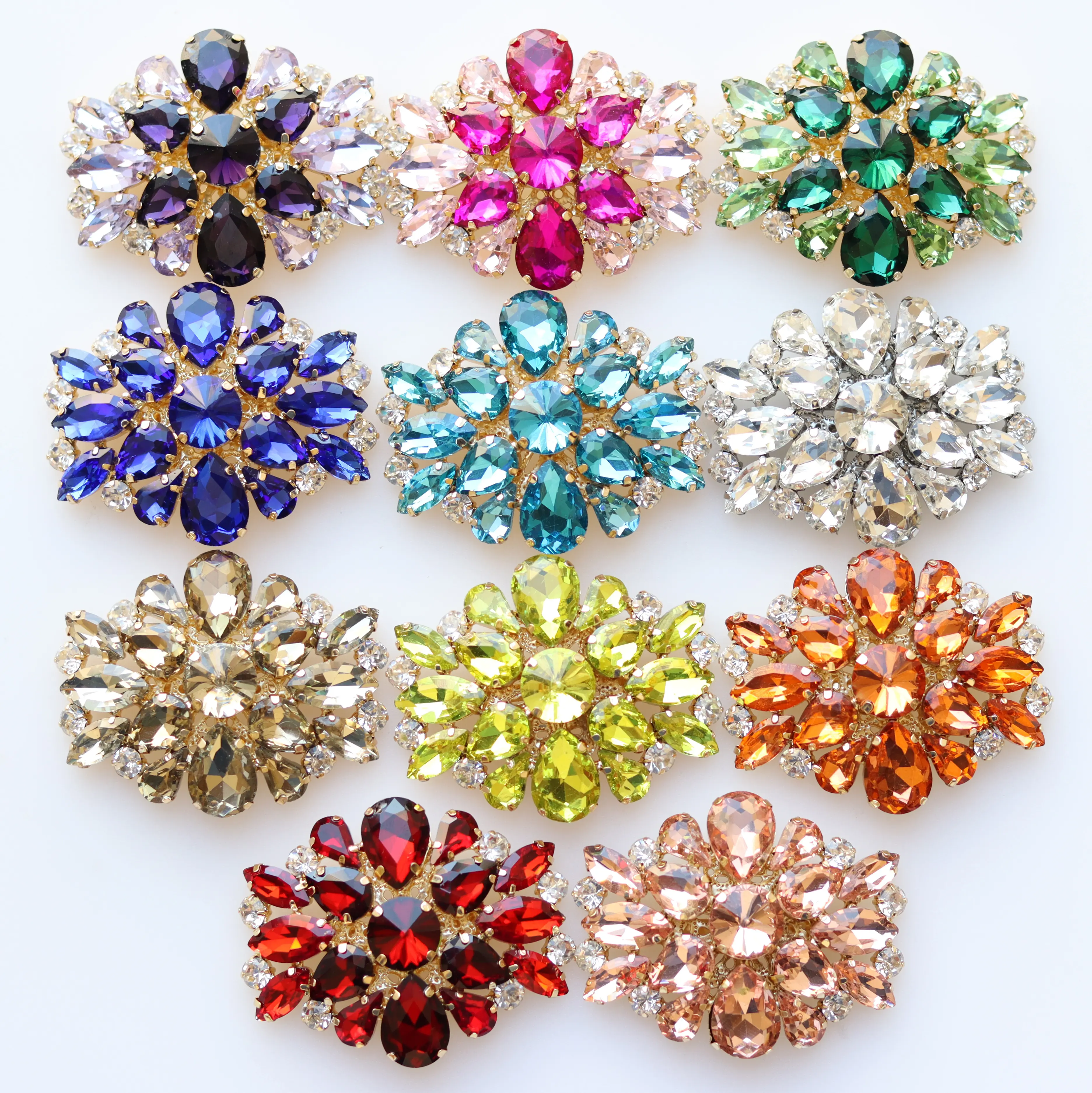 factory new arrival rhinestones glass colorful luxury removable shoe clips decoration accessories bow metal shoe charms