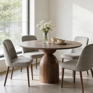 Mesa de Comedor Redonda de Piedra Sinterizada Travertino y Madera Maciza, Estilo Vintage de Alta Gama para Hogar o Restaurante, con Bandeja Giratoria - Product Image 2