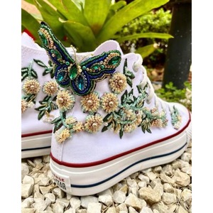 Baskets de luxe argentées en cristal pour femme, avec strass et pierres précieuses rouges, chaussures à plateforme à semelle épaisse, décontractées, pour mariée et mariage - Product Image 1